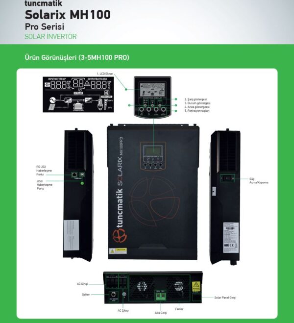 Tunçmatik Solarix MH100 Pro 3-5kW Akıllı İnverter - Görsel 3